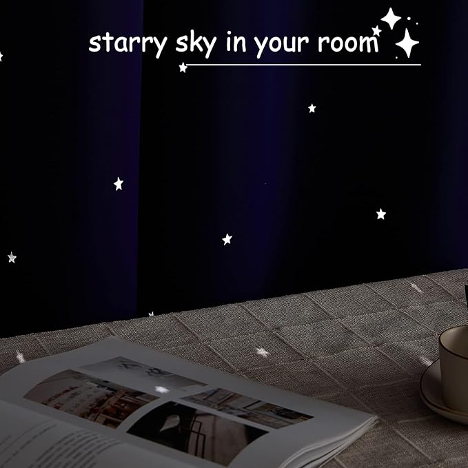 NICETOWN Star Cut Out Blackout Bedroom Curtain for Kids Nursery, Thermal Insulated Window Treatment Drapes with Grommet Top for Thanksgiving, Set of 2, Navy Blue, W34 x L45 Inches