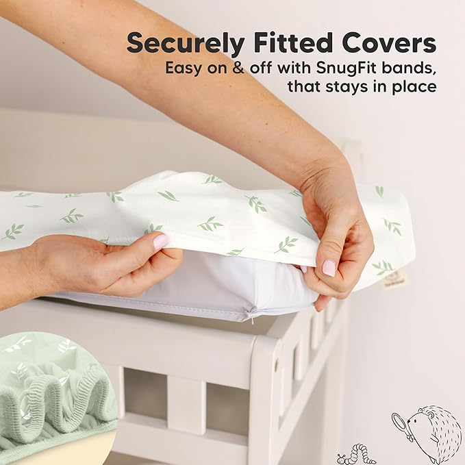 2-Pack Organic Changing Pad Covers for Girl, Boy, Neutral - 100% Cotton Changing Table Pad Cover, Soft Baby Nursery Diaper Changing Pad Sheets, Contour Changing Pads Liners, Change Pad Cover (Herb)