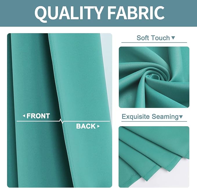 ChrisDowa Blackout Curtains 36 Inches Long for Living Room, Grommet Thermal Insulated Room Darkening Curtains for Bedroom (1 Panel Set, Teal, 42W x 36L)