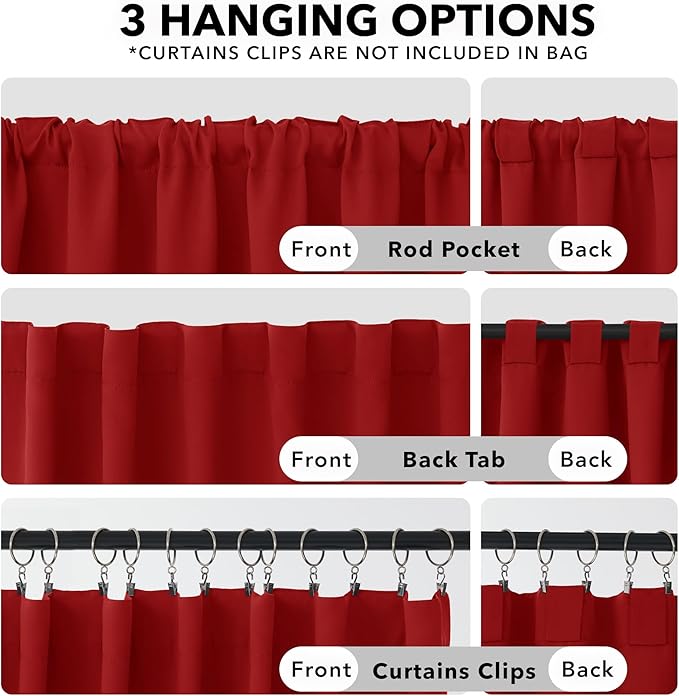 Deconovo Christmas Blackout Curtains, Thermal Insulated, W52 x L45 2 Panels, Back Tab, Machine Washable, Room-Darkening Drapes for Bedroom/Living Room Red