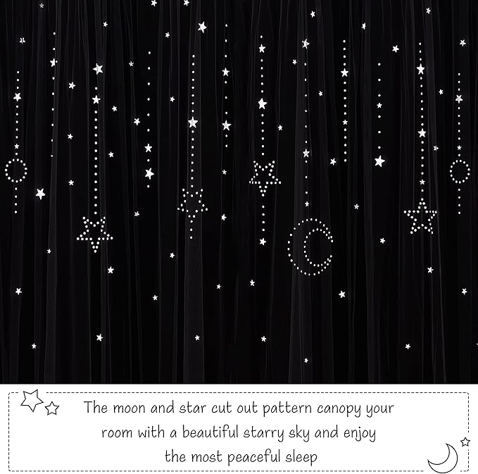 NICETOWN Blackout Curtains 95 inch Long for Living Room Bedroom, Grommet Thermal Insulated Star Moon Hollow-Out Curtain for Kids Baby Room, 52" Wide per Panel, 2 Panels, Grey