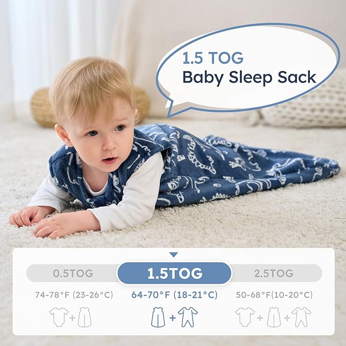 Yoofoss Baby Sleep Sack 18-24 Months, 1.5 Tog Sleep Sack, Fleece Baby Wearable Blanket with 2-Way Zipper, Toddler Sleeping Sack, Soft Warm Lightweight(Small)
