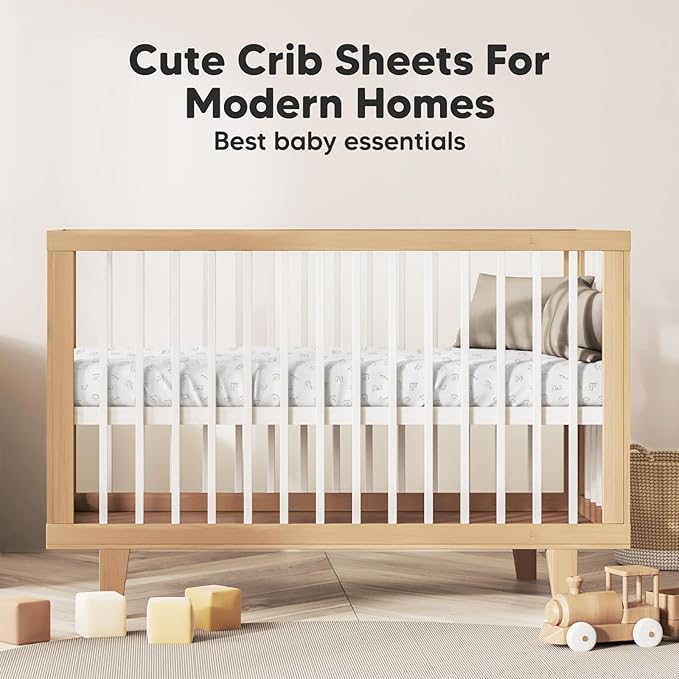 KeaBabies 2-Pack Organic Crib Sheets for Boys, Girls - 52x28 Fitted Crib Mattress Sheet Neutral, Breathable Jersey Cotton Cover for Baby Bed, Toddler Mattress, Soft & Cute Prints (ABC Land Sky)