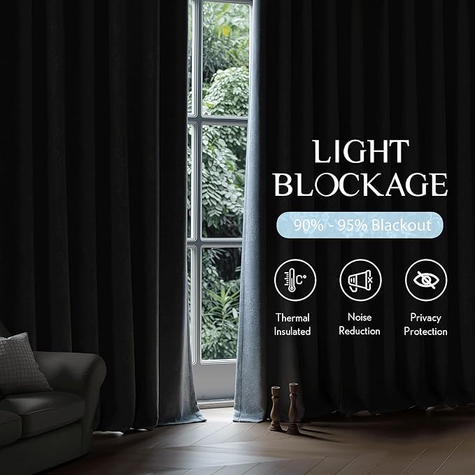 Beauoop Blue Floral Jacquard Blackout Curtains 63 Inches Long 2 Panels for Living Room Bedroom Chenille Flower Room Darkening Thermal Insulated Soundproof Grommet Window Drapes, 52x63 Set of 2
