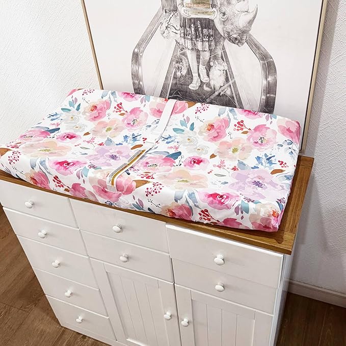 AMROSE 3 Pack Changing Pad Covers, 32" x 16" Ultra Soft Microfiber Diaper Change Table Sheets for Baby Girls, Happy Garden