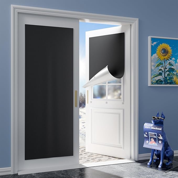 G-WACK Blackout Curtains Door Shades, Portable No-drill Blackout Blinds for Indoor Windows with Upgraded Hook&Loop,Thermal Insulated Shades Black out Window Cover for Home,Nursery,RV (20" x 80",Black)