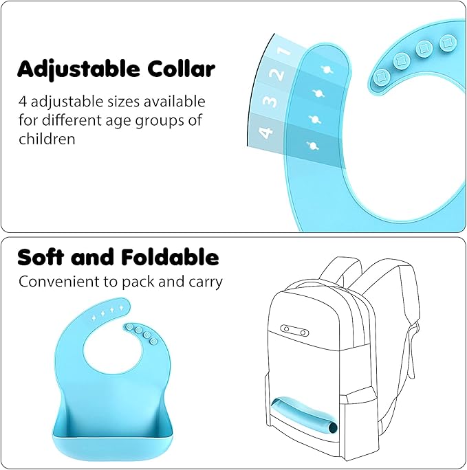 Eascrozn Silicone Bibs for Babies Toddler Set of 3, BPA Free, Soft Adjustable Waterproof Bibs for Feeding Essentials