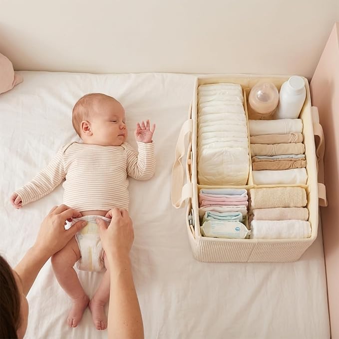 Baby Diaper Caddy Organizer with Portable Changing Mat-Portable Baby Organizers and Storage, Gift for Baby Shower, Corduroy Baby Essentials Organizer with Removable Dividers (Corduroy)