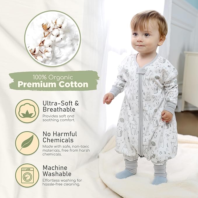 Mama Cheetah Toddler Sleep Sack with Feet, Long Sleeve 0.5 TOG Organic Cotton Baby Sleeping Bag with Legs, Wearable Blanket for Walkers w/ 2-Way Zipper, Toddler Blanket for Girls & Boys 4-5T
