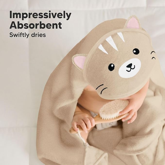 KeaBabies Hooded Baby Towel for Newborn - Viscose Derived from Bamboo Large Baby Bath Towels with Hood for Boys, Girls, Toddler, Extra Absorbent & Soft Newborn Bath Essentials (Cat, Regular)