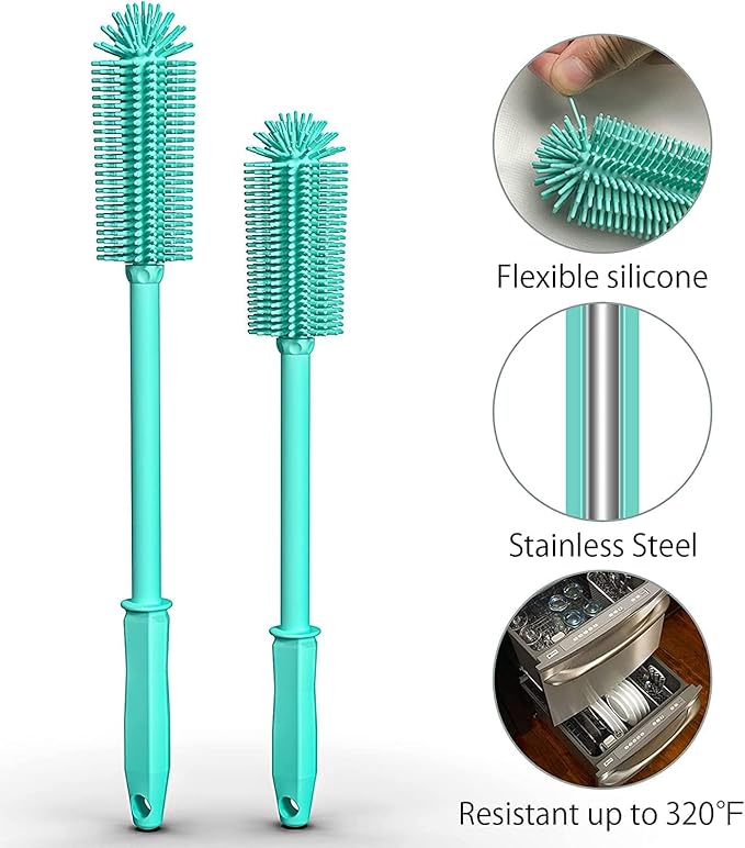 SUPPHOUS Long Silicone Bottle Cleaning Brush | 2 Pack| 16”+13”Water Bottle Brush Cleaner Brush for Hydro Flask,Glassware,Vacuum Sports Bottle&Vases,Silicone Water Bottle Cleaner Brush for Narrow Neck