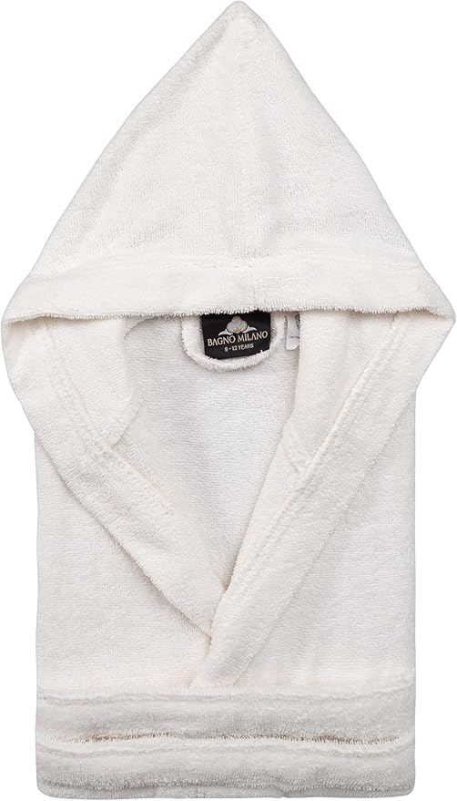 BAGNO MILANO Kids Organic Turkish Cotton Hooded Beach Cover-Up Towel, GOTS Certified, for Boys and Girls (Cream, 13-15 Years)