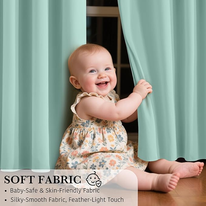 RYB HOME 100% Blackout Curtains 90 inches Length, Thermal Insulated Total Room Darkening Noise Reducing Curtains for Bedroom Living Room, 52 inches Wide by 90 inches Long, Auqa