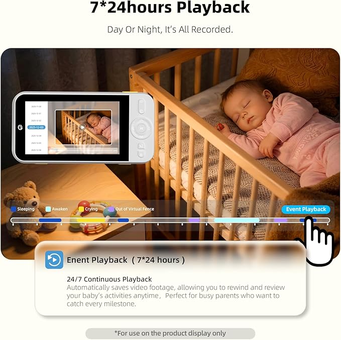 Ellie Pro Baby Monitor with 2 Cameras,5'' IPS 2K UHD Resolution,6000mAh Battery, Remote Pan-Tilt-5X Zoom, 2-Way Talk,No WiFi, Night Vision, Virtual Fence and 1000ft Range