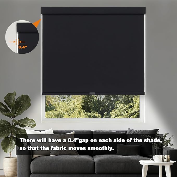 Persilux No Drill No Tools Cordless Roller Shades Blackout Blinds for Windows Room Darkening Rolled Up Shades, UV Protection Window Shades Door Blinds for Home Living Room (Black, 27.5" W x 72" H)