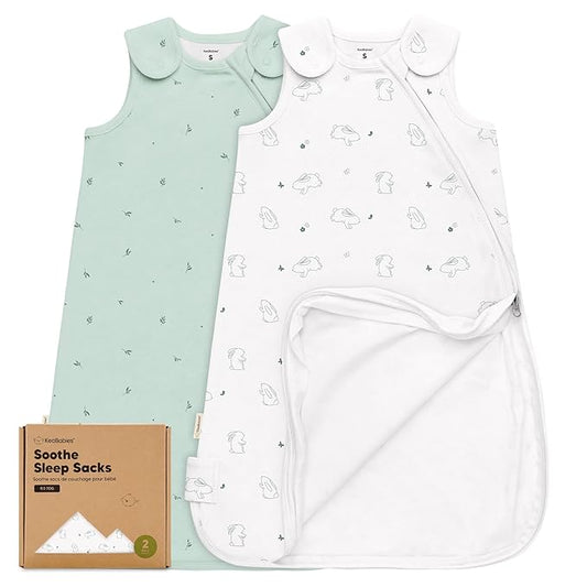 KeaBabies 2-Pack Organic Baby Sleep Sacks, 100% Cotton - Soft & Breathable 0.5TOG Baby Wearable Blanket, Toddler Sleeping Sack 0-6 months, Easy to Wear Transitional Swaddles for Newborns (Bunnies, S)