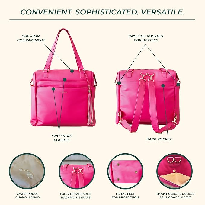 Large Diaper Bag Backpack, Vegan Leather Diaper Travel Tote Bag with Changing Pad and Stroller Straps