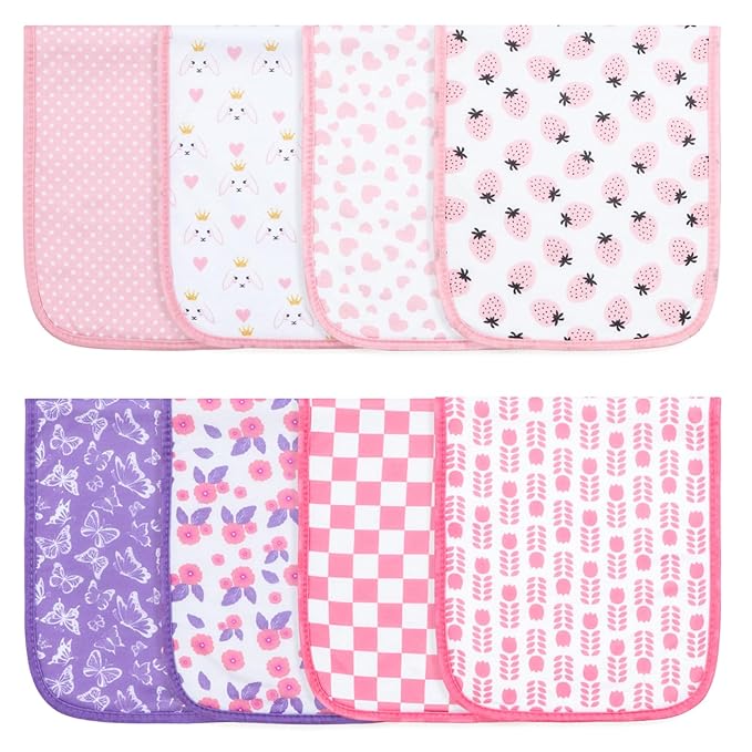 Hakochia Burp Cloths for Baby Boy & Girl Organic Cotton Large Unisex Burp Clothes Extra Absorbent Soft Neutral Burping Rags Spit Up Cloth Sets for Newborns 8 Pack