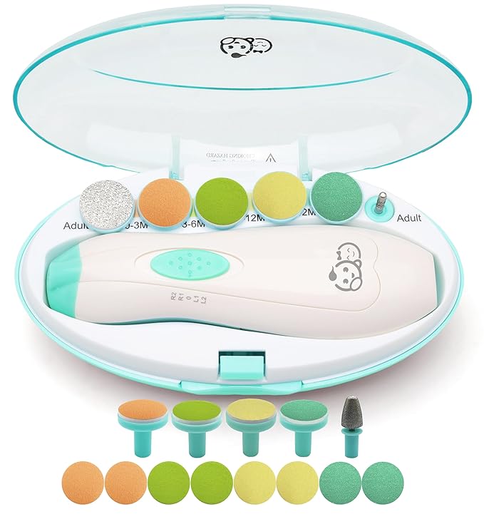 Baby Nail Trimmer 21 in 1, Usage Labeled Case & 13 Extra Replacement Tools, Royal Angels Baby Electric Nail File, Baby Nail Care, Nail Clipper Newborn Toddler Toes & Fingernails Nail Kit (Green)