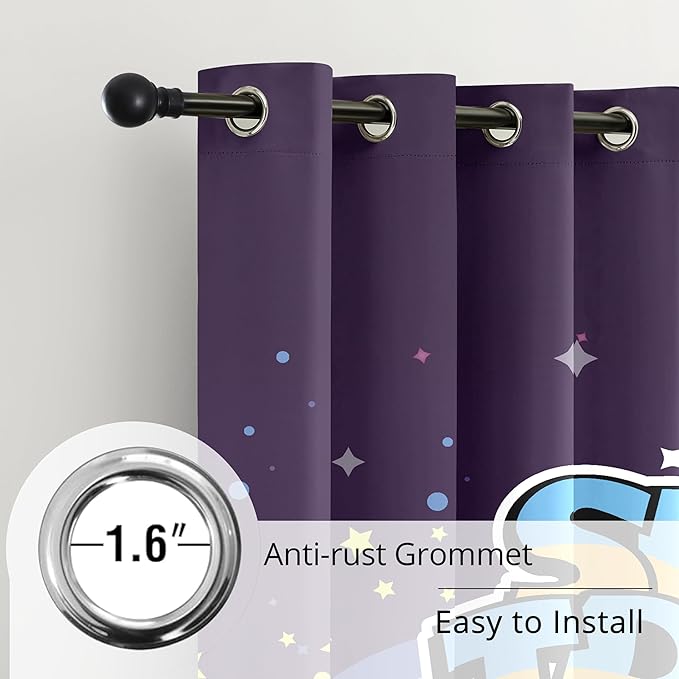 Kids Space Astronaut Blackout Curtains - 100% Blackout, Thermal Insulated, Noise Reducing, Perfect for Kids Room and Nursery, 2 Panels (Space Travel Astronaut, W52×L63)