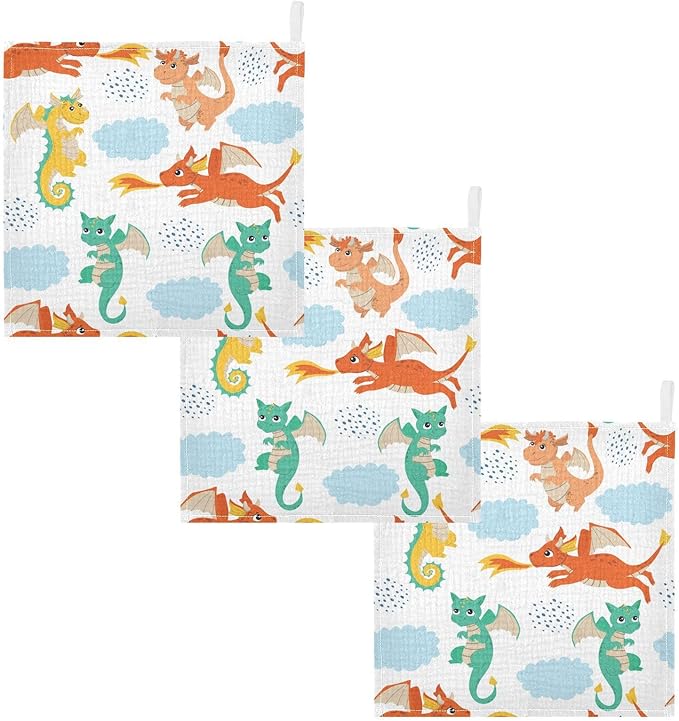 vvfelixl Baby Muslin Washcloths Flying Dragons Baby Burp Cloths Cotton Baby Face Towel for Newborn Infants Boys Girls Soft and Absorbent 11.8 X 11.8 in, 3 Pack