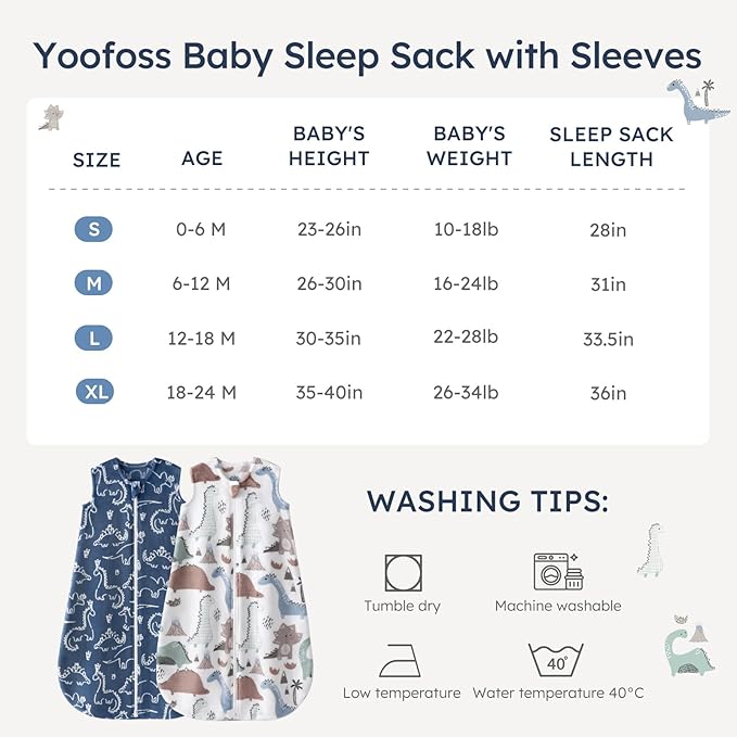 Yoofoss Baby Sleep Sack 6-12 Months, 1.5 Tog Sleep Sack, Fleece Baby Wearable Blanket with 2-Way Zipper, Infant Sleeping Sack, Soft Warm Lightweight(Small)