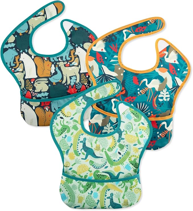 CIVARUA KIDS 3-Pack Waterproof Baby Bibs for Eating - Mess Proof Lightweight Toddler Feeding Bibs with Large Food Catcher