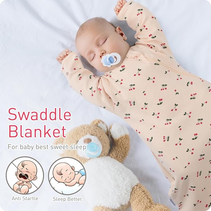 Transitional Swaddle Sack with Arms Up Length Sleeves and Mitten Cuffs 3-6 Months, Wearable Swaddling Blanket Sleeping Bag Cotton for Newborns Baby Boys Girls Sleep Sacks Snug Fit Calms Startle Reflex