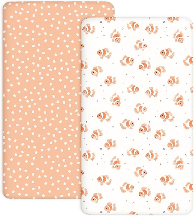 Crib Sheets for Boys and Girls, 2 Pack Fitted Baby Sheets for Standard Toddler Mattress 28" x 52", Soft Breathable Jersey Knit Baby Bedding (Nemo Dots)
