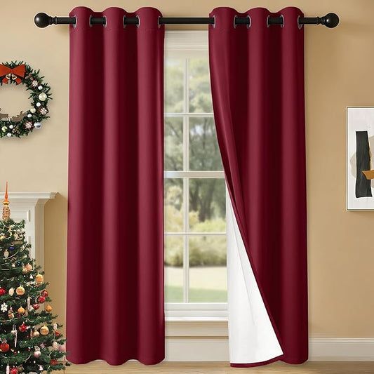 100% Blackout Curtains 72 Inch Length for Bedroom Living Room, Grommet Thermal Insulated Room Darkening Drapes, Light Blocking Window Treatment Decor, 2 Panels, 37x72, Burgundy Red