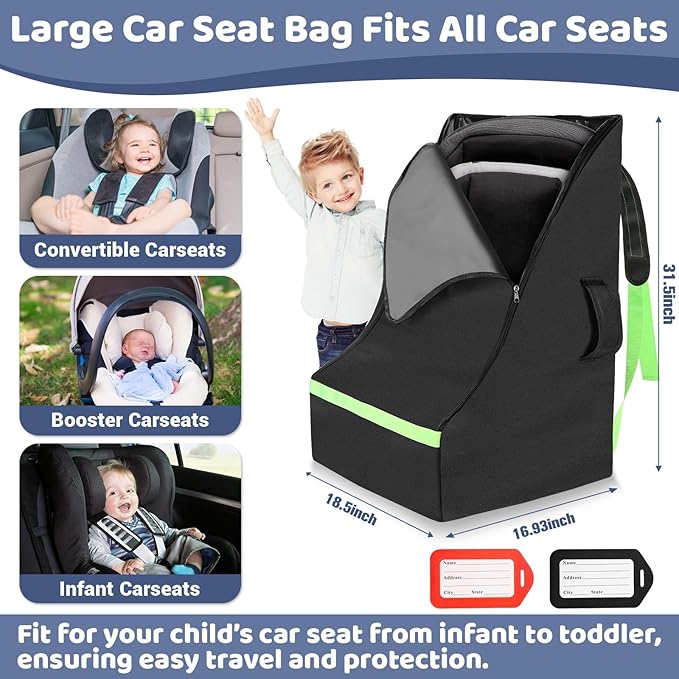 Car Seat Bags For Airplane Travel, 600D Thickening Oxford Cloth Durable Car Seat Travel Bag For Air Travel Carseat Cover with Shoulder Straps and 2pcs Luggage Tags For Airplane