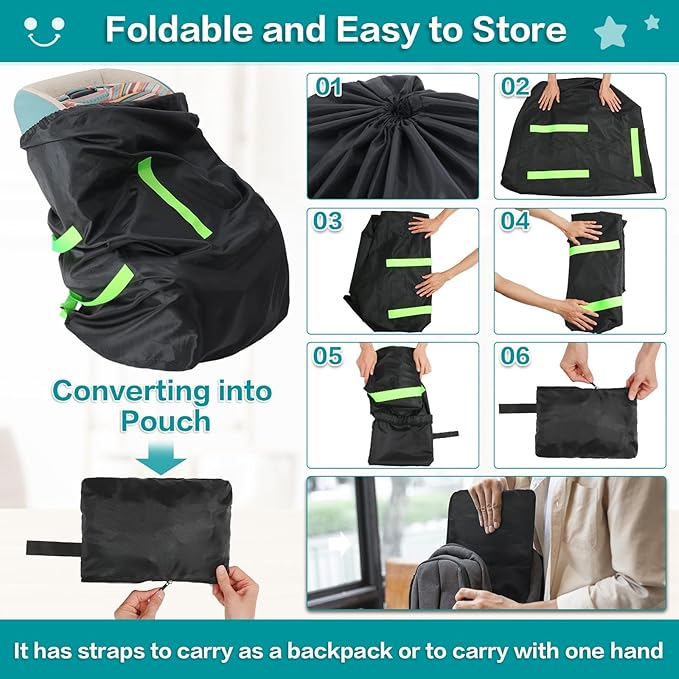 Waterproof Car Seat Bags For Airplane Travel, Durable Carseat Cover For Air Travel Car Seat Travel Bag with Shoulder Straps and 2pcs Luggage Tags For Airplane