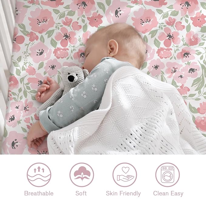 Little Grape Land Crib Sheets for Boys and Girls 2pk Baby Crib Fitted Sheet for Standard Size Crib and Toddler Mattress Super Soft Baby Sheet, Daliah