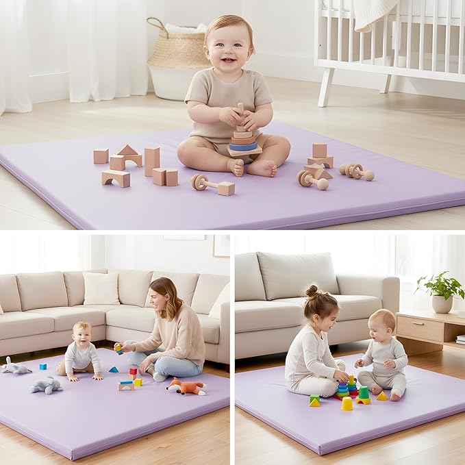 Play Mat Cover Only – Fits 50x50x1 Rollable Foam Floor Mat for Babies – Waterproof, Easy to Clean Replacement Cover for Tummy Time & Crawling –Purple