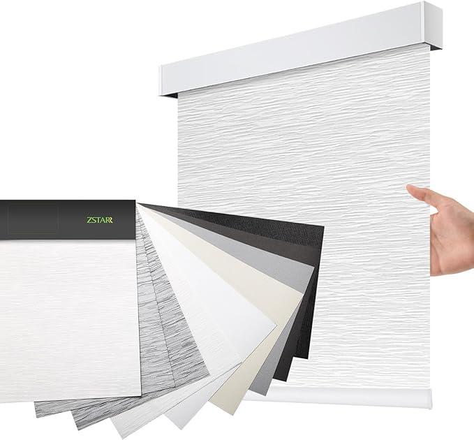 Motorized Blackout Window Blinds Customize Width(21-97 in) Remote Control Wireless and Rechargeable Roller Shades Blinds for Windows, Office,Home, Hotel, Club, Fabric Sample (Multicolor)