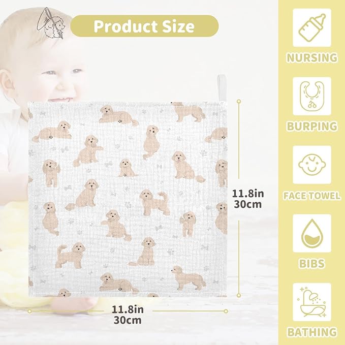 vvfelixl Baby Cotton Washcloths Cavapoo Mix Breed Pattern Infants Bath Towel for Unisex Face Towels for Newborn, Natural Baby Wipes Delicate Skin, 11.8 X 11.8 inch, one sizex3