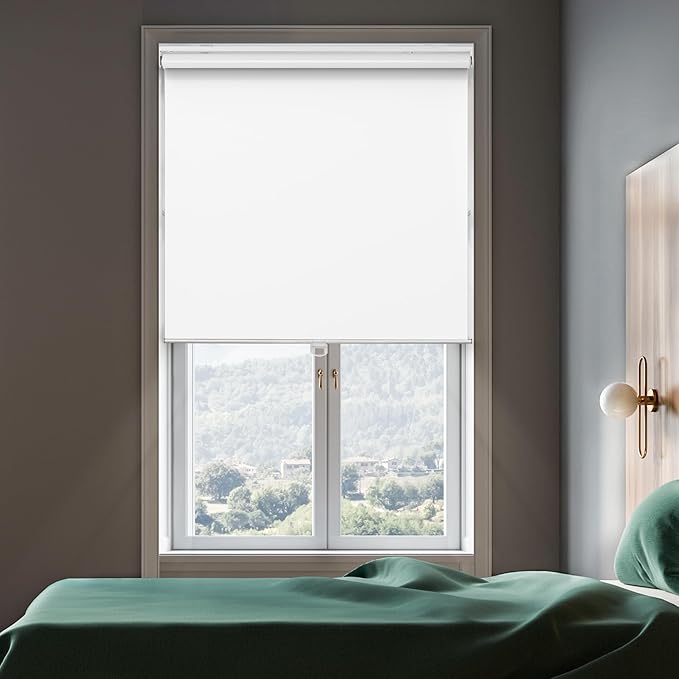 GENIMO 100% Blackout Roller Window Shades, Window Blinds Cordless with Thermal Insulated, UV Protection Fabric, Mini French Door Blinds for Home, Office, Bedroom, Easy to Install, White, 48" W X 72" H