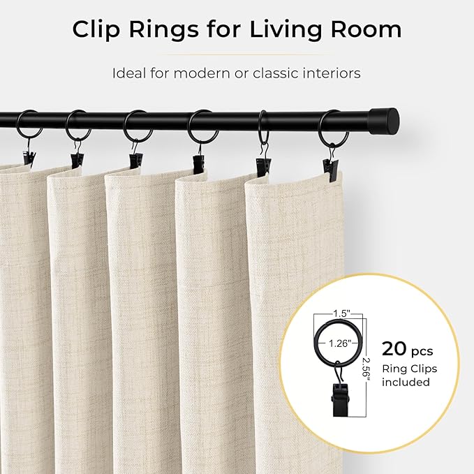 INOVADAY 100% Blackout Curtains for Bedroom, Black Out Curtains 108 Inch Long, Clip Rings Linen Blackout Drapes, Thermal Insulated Room Darkening for Living Room, 2 Panels - Cream,W50xL108