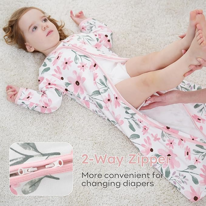 Yoofoss Baby Sleep Sack 12-18 Months Long Sleeve Wearable Blanket Baby 100% Cotton 2-Way Zipper 0.5 Tog Toddler Sleeping Sack, Lightweight(Large)