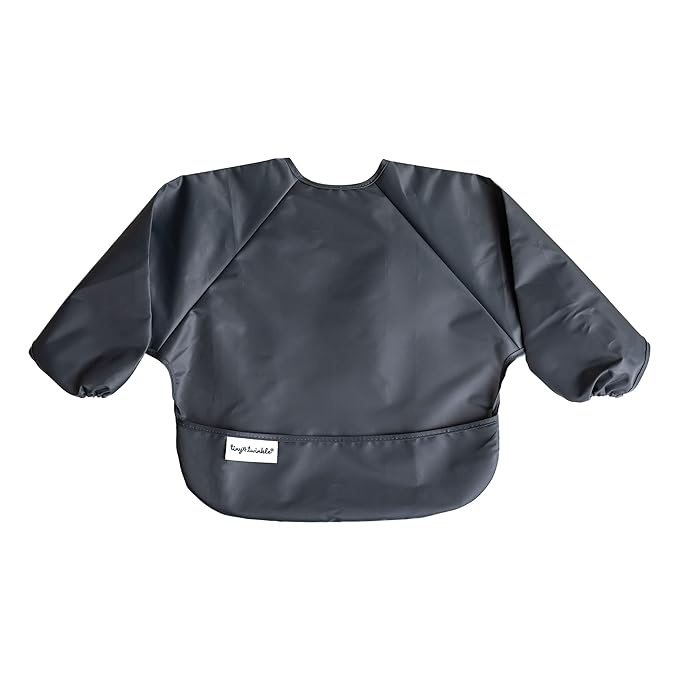 Tiny Twinkle Long Sleeve Bib for Babies & Toddlers | 2-Pack Waterproof Smock Bib for Eating | Machine Washable & Mess-Proof Feeding Essentials | Newborn Shower Gift (Sage Charcoal,2-4Y)