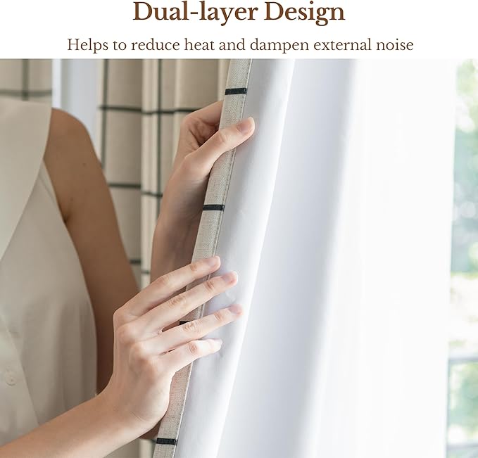 Plaid Pinch Pleated Curtains - Modern Luxury Linen Buffalo Blackout Drapes, Thermal Insulated Double Layer Window Panels for Living Room Bedroom, 90 Inches Long Black 2 Panels Set