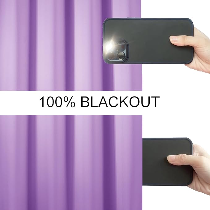 LEMOMO 100% Blackout Curtains 52 x 84 Inch/Lavender Curtains 2 Panels with Black Lining Room Darkening Thermal Insulated Bedroom Curtains