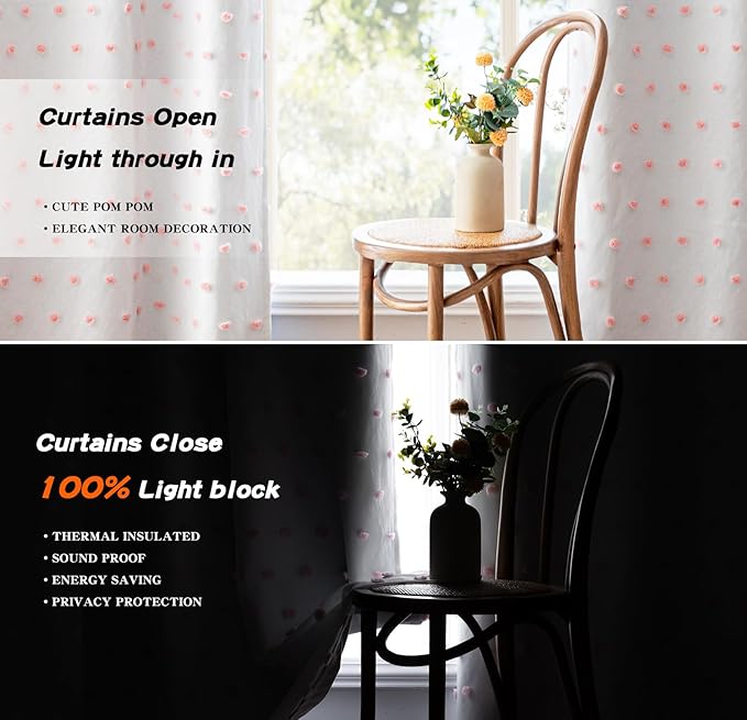 MYSKY HOME Pink Blackout Curtains for Girls Bedroom 54 Inch Long Short Curtains for Windows Treatment 100% Black Out Curtain for Kids Room 2 Panels Grommet 2 Layered Small Nursery Drapes 52W x 54L