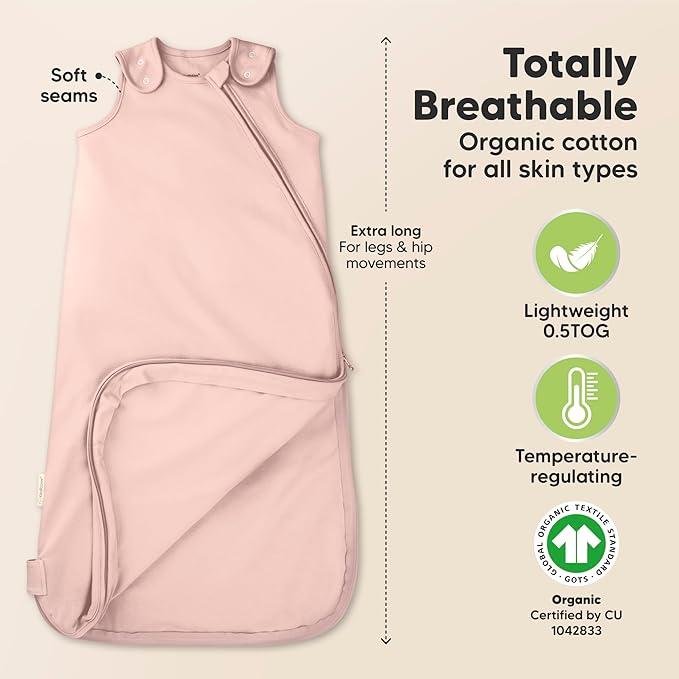 2-Pack Organic Baby Sleep Sacks, 100% Cotton - Soft & Breathable 0.5TOG Baby Wearable Blanket, Toddler Sleeping Sack 6-18 months, Easy to Wear Transitional Swaddles for Newborns (Butterflies, M)