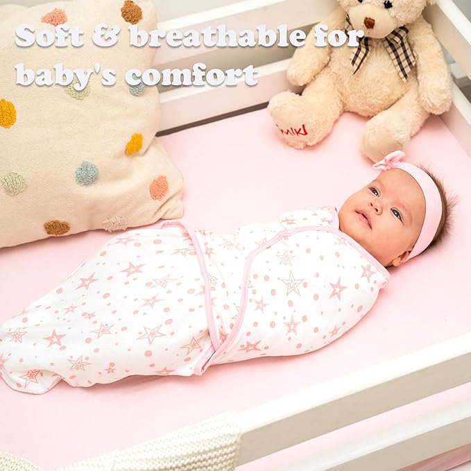 Bublo Baby Swaddles for Newborns – 3-Pack Infant Swaddles 0-3 Months – Adjustable Swaddle Sleep Sack – Soft Organic Cotton Baby Wrap for Safe & Cozy Sleep (Rose Pink)