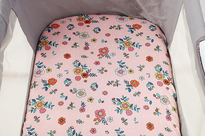 Onacosht Bassinet Sheets Set 3 Pack for Baby Girl, Stretchy Soft Jersey Knitted Fitted Sheet Universal for Oval Rectangle and Hourglass Bassinet Mattress, Flower, Rabbit and Owl Printing