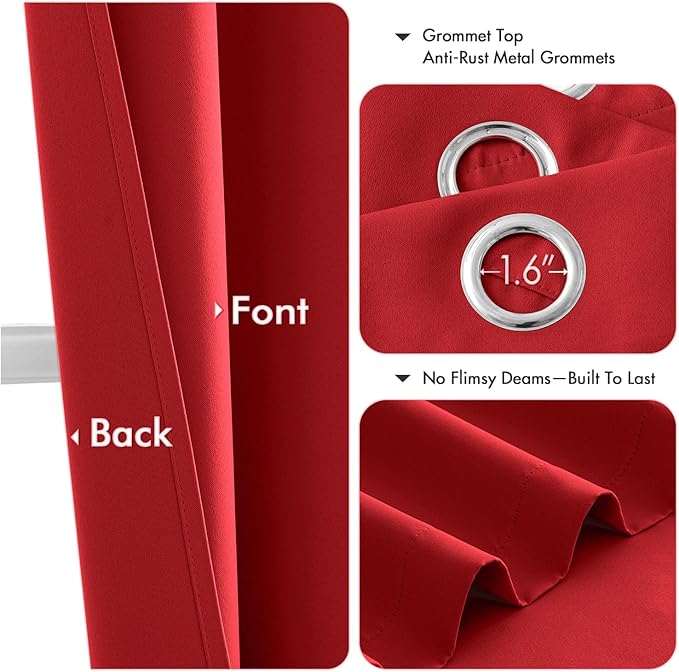 MIULEE Christmas Red Blackout Curtains for Bedroom Living Room 84 Inches Long 2 Panels, Thermal Insulated Room Darkening Drapes Solid Grommet Top Light Blocking Window Treatments 40x84 Inch