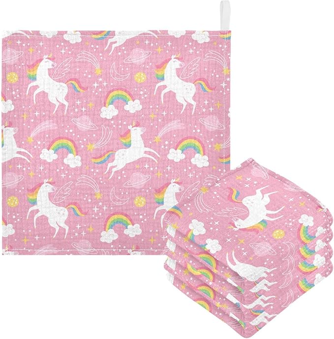 vvfelixl Baby Muslin Washcloths White Unicorn Rainbow Star Baby Burp Cloths Cotton Baby Face Towel for Newborn Infants Boys Girls Soft and Absorbent 11.8 X 11.8 in, 3 Pack
