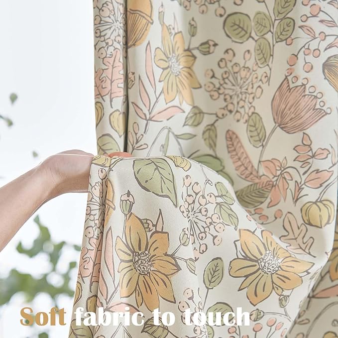 Vangao Yellow Nursery Curtains for Girls Room Easter Floral 100% Blackout Curtains 96 Inch Length Farmhouse Drapes for Bedroom Room Darkening Window Flower Patterned Treatment for Kids Set of 2