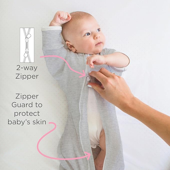 SwaddleDesigns Organic Transitional Swaddle Sack, Arms Up Swaddle with Half-Length Sleeves & Mitten Cuffs, Large, 6-9 Months, 21-24 lbs, Soft Blue